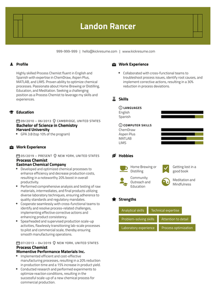 Process Chemist Resume Sample