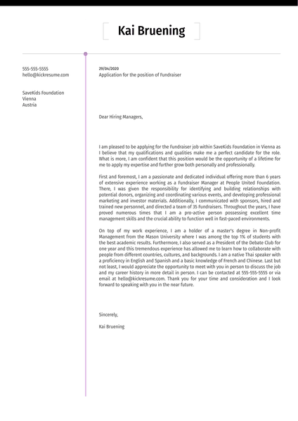 Fundraiser Cover Letter Sample