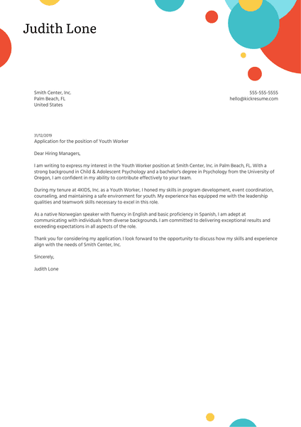 Youth Worker Cover Letter Template