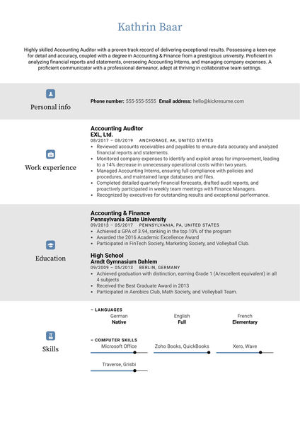 Accounting Auditor Resume Sample