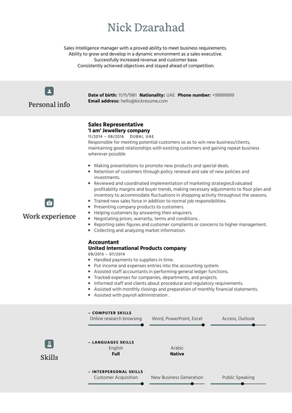 Adidas Sales Representative Resume Template