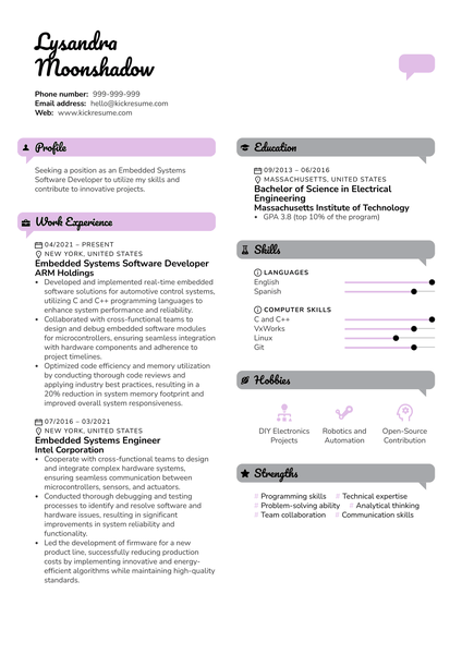 Embedded Systems Software Developer Resume Sample