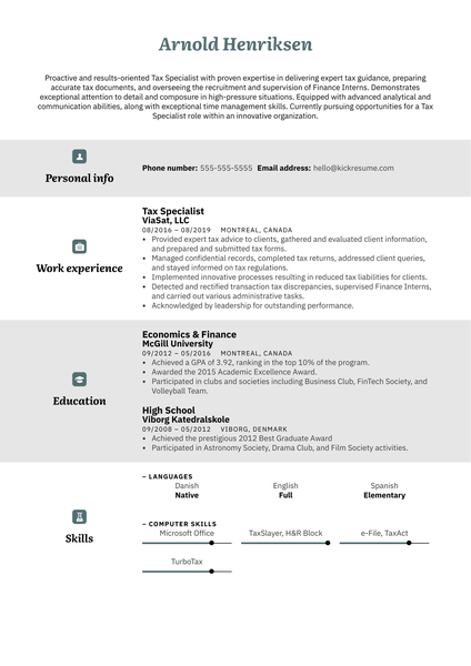 Tax Specialist Resume Sample