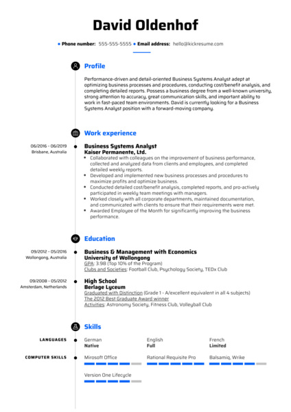 Business Systems Analyst Resume Sample