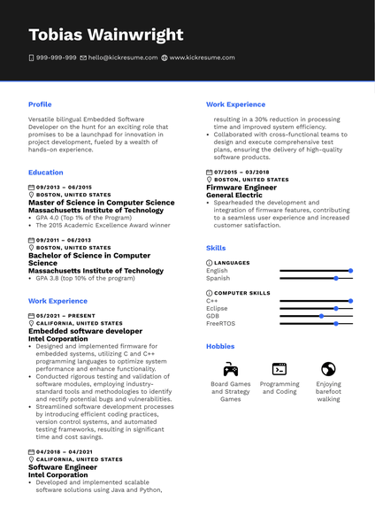 Embedded Software Developer Resume Sample