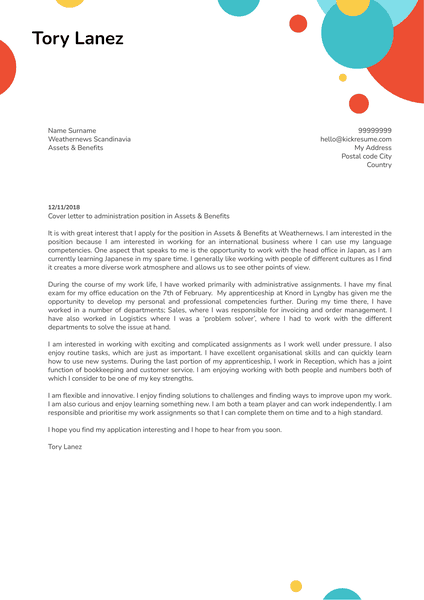 Office Assistant Cover Letter Example