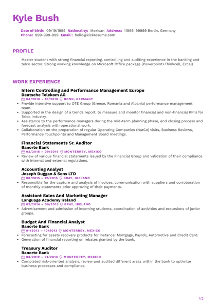 Financial Accounting Intern Resume Sample