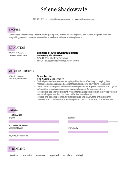 Speechwriter Resume Sample
