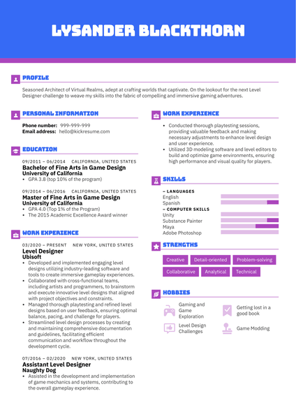 Level Designer Resume Sample