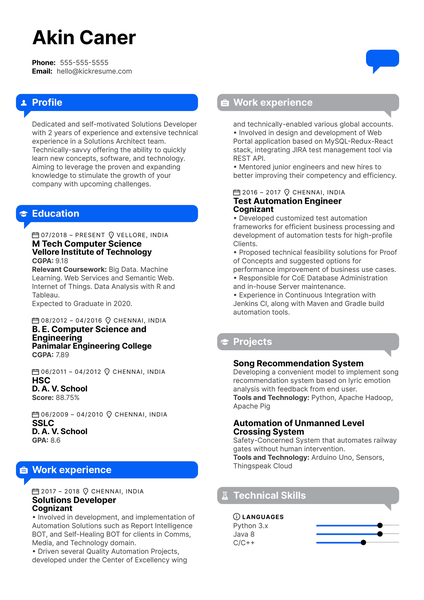 Intel Intern Resume Example
