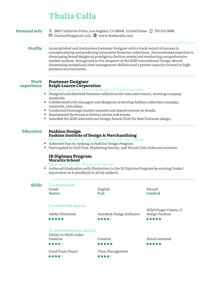 Footwear Designer Resume Sample