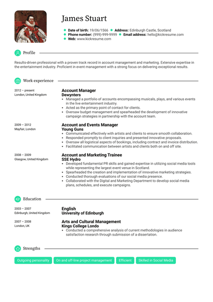Entertainment Account Manager Resume Sample