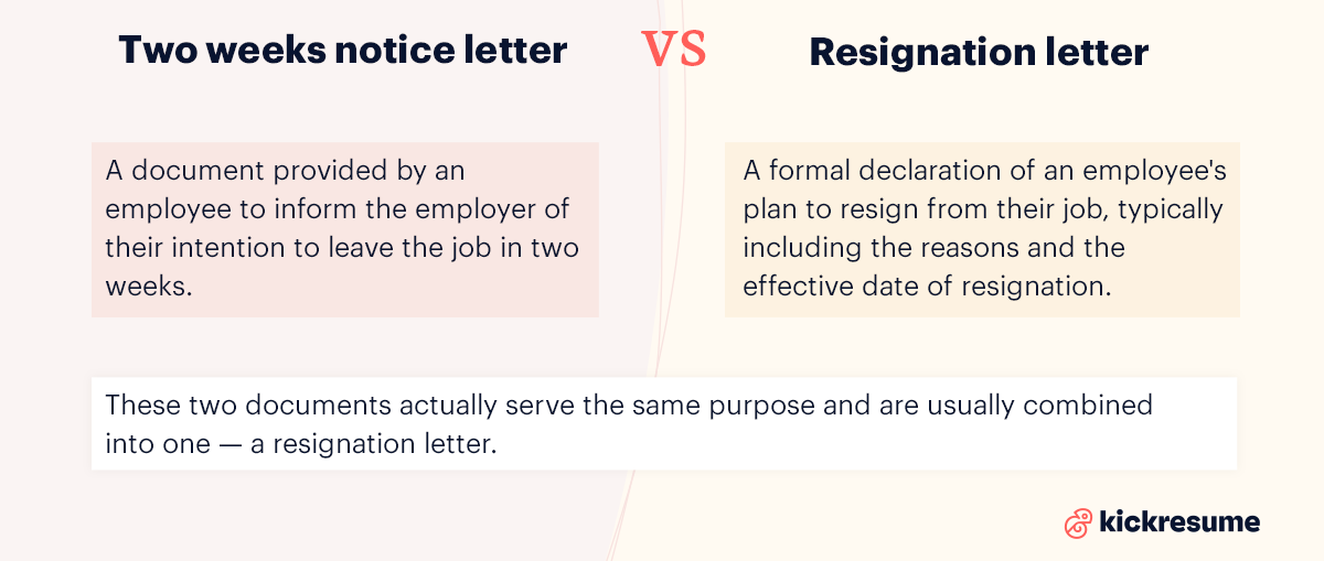 two weeks notice letter vs resignation letter 