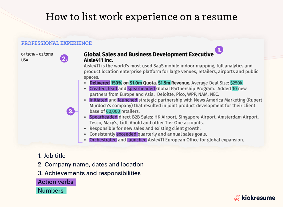work experience section on a resume